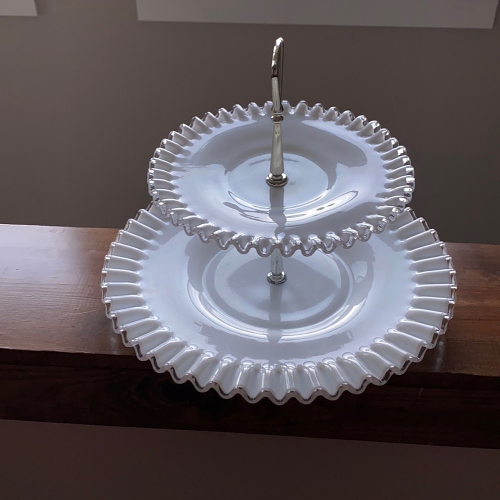 Milkglass two tiered serving piece.